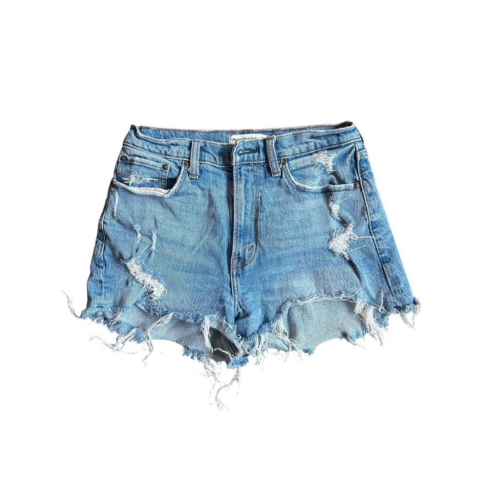 Abercrombie & Fitch Curve Love High Rise Mom Shorts Light Wash Distressed 27 4